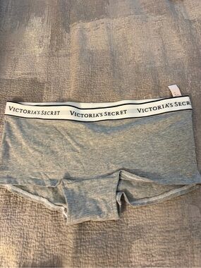 Victoria's Secret Gray and White Logo Boyshorts